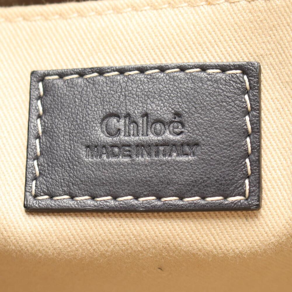 Chloe Woody Tote Bag Canvas Leather Beige Black - Picture 4 of 5